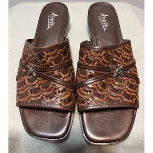 Artiva Shaina Women's Size 7M Shoes Brown‎ Leather Slides Comfort Career Sandals